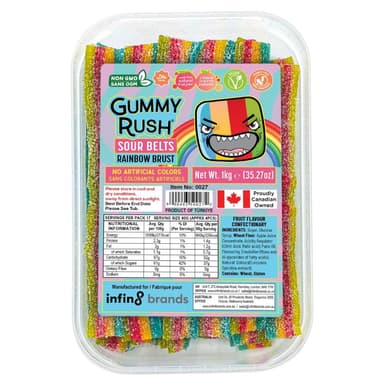 Gummy Rush Rainbow Burst Sour Belts - 1 x 1kg Tub