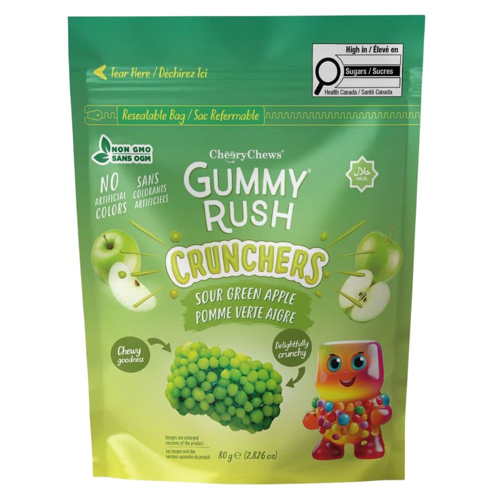 Gummy Rush Crunchers Sour Apple Flavour Pouch 80g