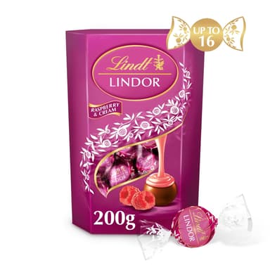 Lindt Lindor Raspberry & Cream Chocolate Truffles - 1 x 200g Box
