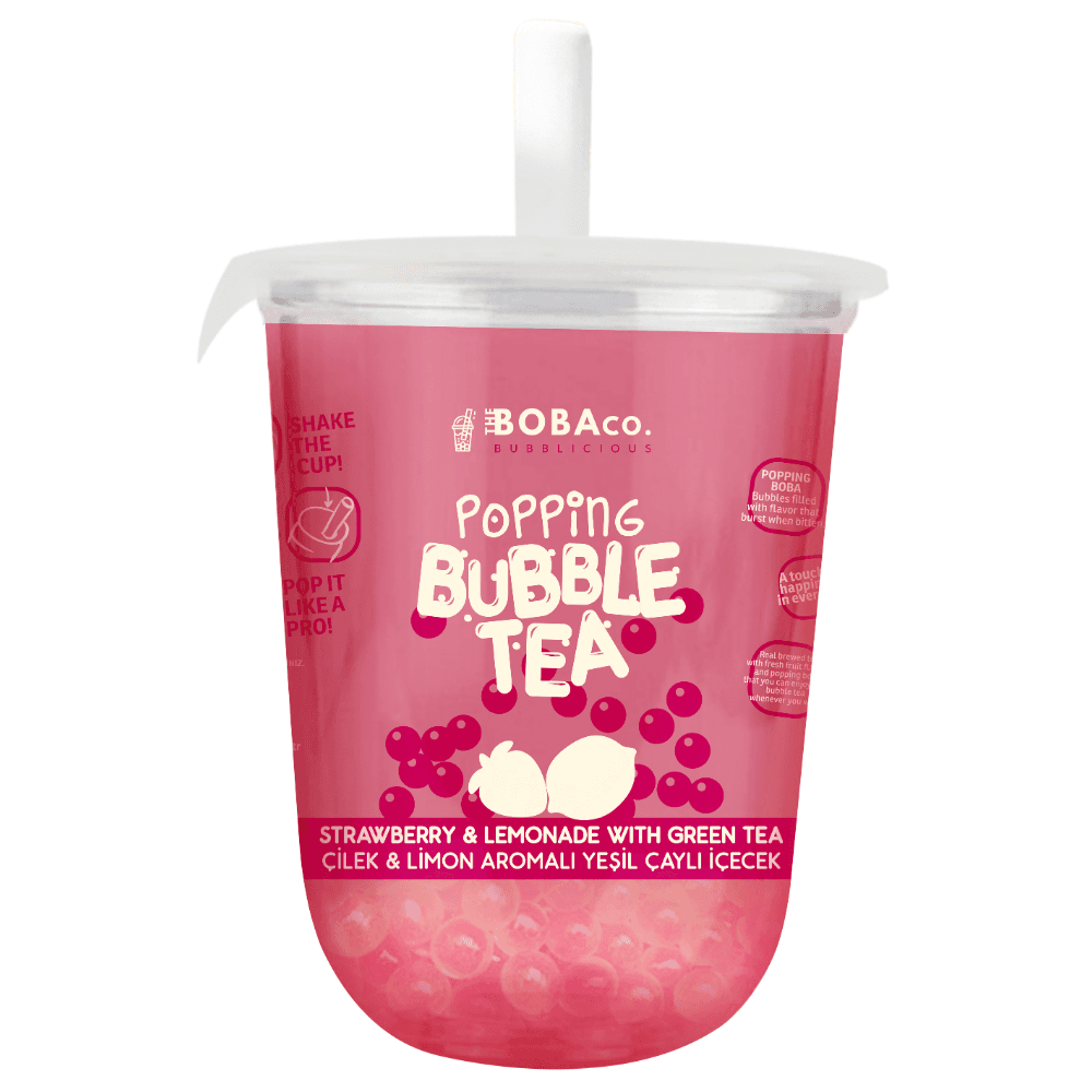 The Boba Co Popping Bubble Tea Strawberry & Lemonade 330ml