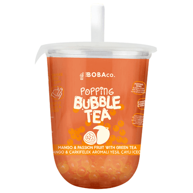 The Boba Co Popping Bubble Tea Mango & Passionfruit - 12 x 330ml Cups
