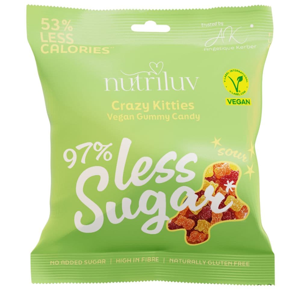 Nutriluv Less Sugar Crazy Kitties Vegan Gummy Candy Bag 50g