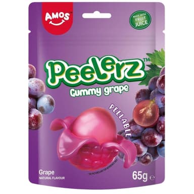 Amos Peelerz Gummy Grape Flavour - 12 x 65g Pouches