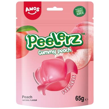 Amos Peelerz Gummy Peach Flavour - 12 x 65g Pouches