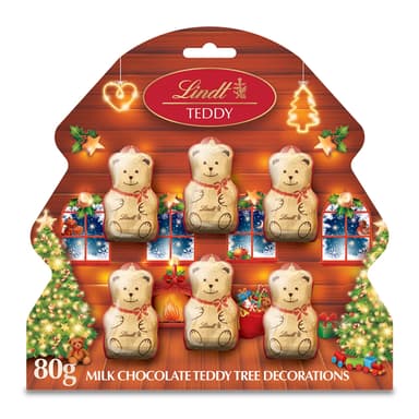 Lindt Milk Chocolate Teddy Christmas Tree Decorations - 1 x 60g Pack