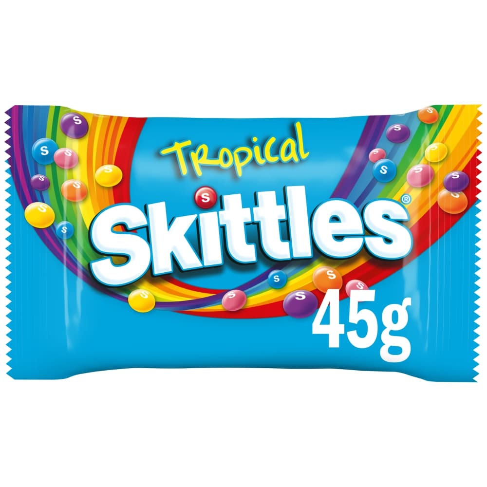 Skittles Vegan Chewy Sweets Tropical Fruit Flavoured  Bag 45g
