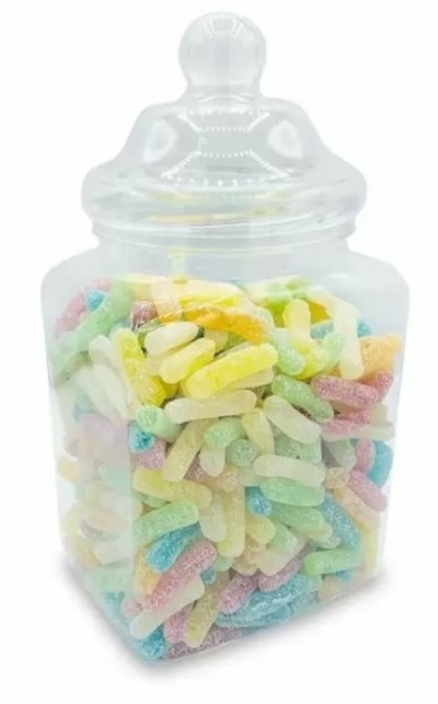 A 2.5l Victorian Plastic Sweet Jar full of Pick n Mix treats