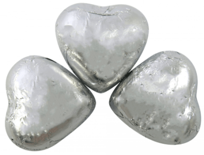 Silver foiled chocolate hearts from UK Sweets
