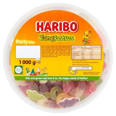 A sharing tub of Haribo Tangfastics