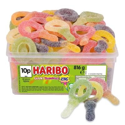 A tub of Haribo Giant Fizzy Dummies