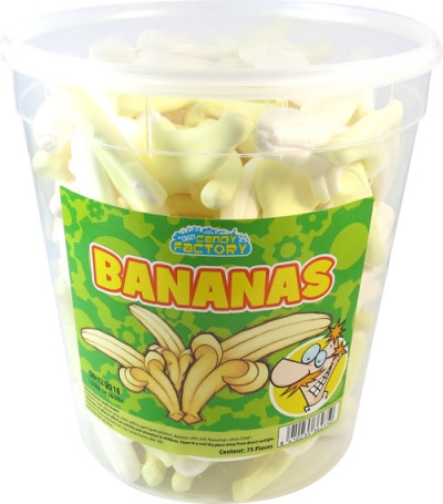A tub of Crazy Candy Factory Big Bananas