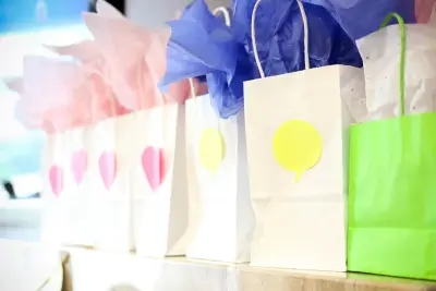 A line of party gift bags