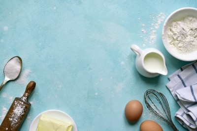 Baking tools and cake ingredients