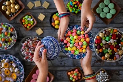 Sharing a bowl of candy