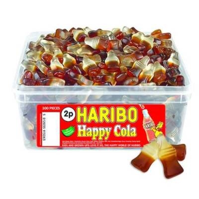 A tub of Haribo Cola Bottles