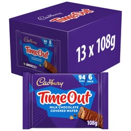 Cadbury Timeout Milk Chocolate Covered Wafer 6 Pack 108g