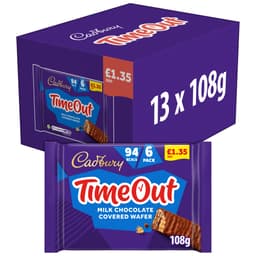 Cadbury Timeout 6 Pack Milk Chocolate Biscuit Bars Multipack 108g £1.35 PMP