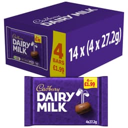 Cadbury Dairy Milk Chocolate Bar 4 Pack 108.8g £1.99 PMP