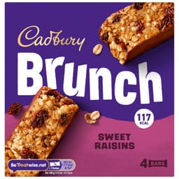 Cadbury Brunch Oats Raisin Chocolate Cereal Bars 4 Pack Multipack 112g
